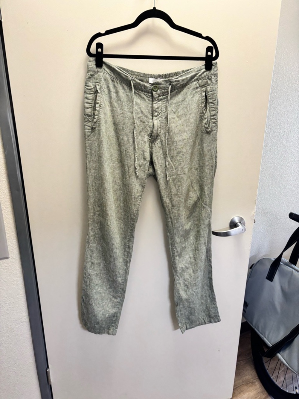 Onia Sage Green Linen-Blend Drawstring Waist Pants